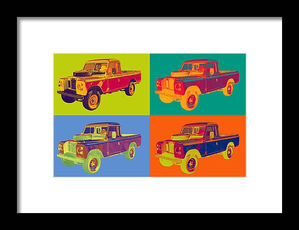 1971 Landrover Framed Print featuring the photograph Colorful 1971 Land Rover Pick up Truck Pop Art by Keith Webber Jr