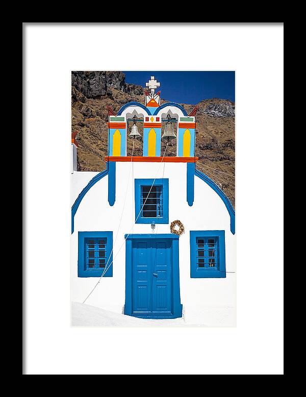 Santorini Framed Print featuring the photograph Colorful Chapel in Thirasia by Bjoern Kindler