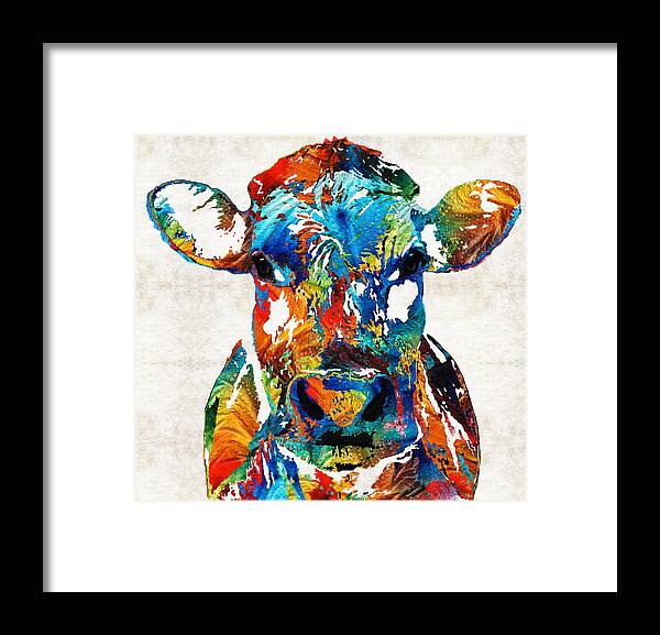 Bull Framed Print featuring the painting Colorful Cow Art - Mootown - By Sharon Cummings by Sharon Cummings