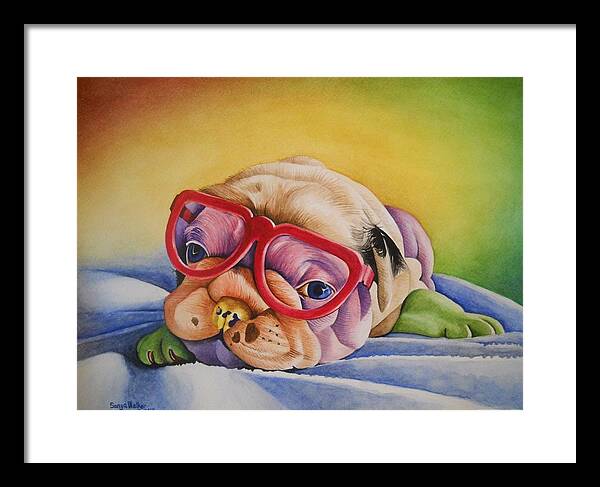 Puppy Framed Print featuring the painting Colorful Cutie by Sonya Walker