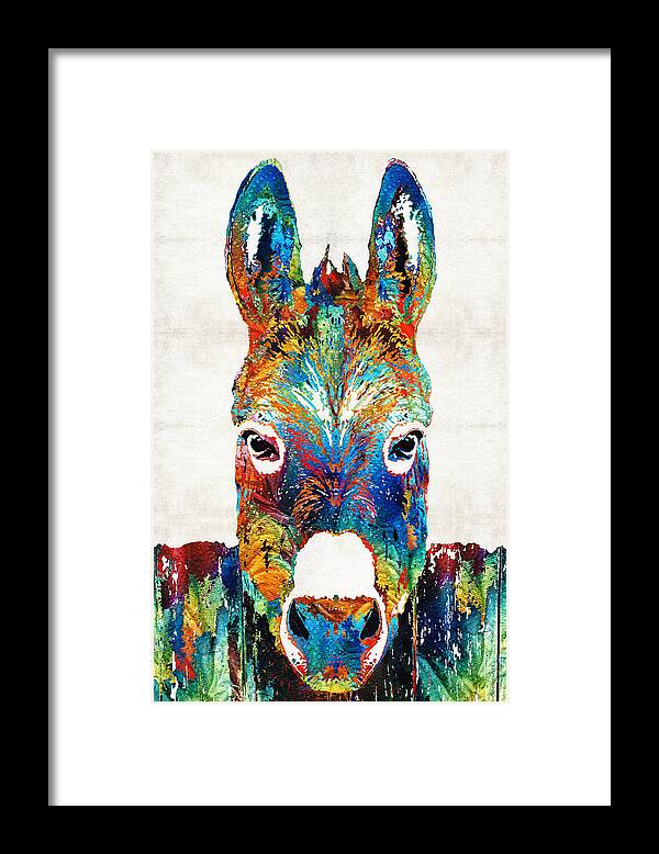 Donkey Framed Print featuring the painting Colorful Donkey Art - Mr. Personality - By Sharon Cummings by Sharon Cummings