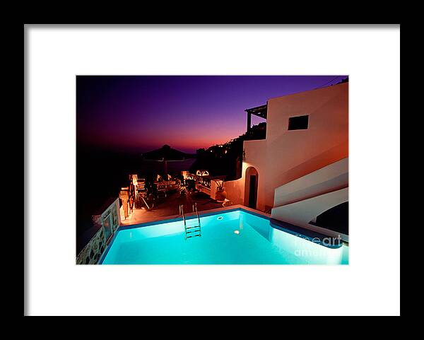 Santorini Framed Print featuring the photograph Colorful dusk in Santorini by Aiolos Greek Collections