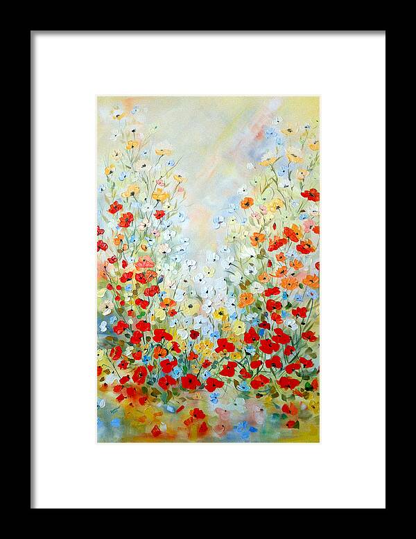 Field Framed Print featuring the painting Colorful Field of Poppies by Dorothy Maier