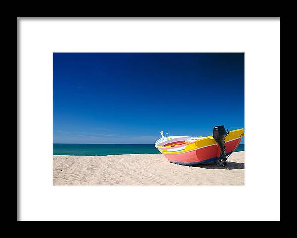 Boat Framed Print featuring the photograph Colorful Fishing Boat Algarve Portugal by Amanda Elwell
