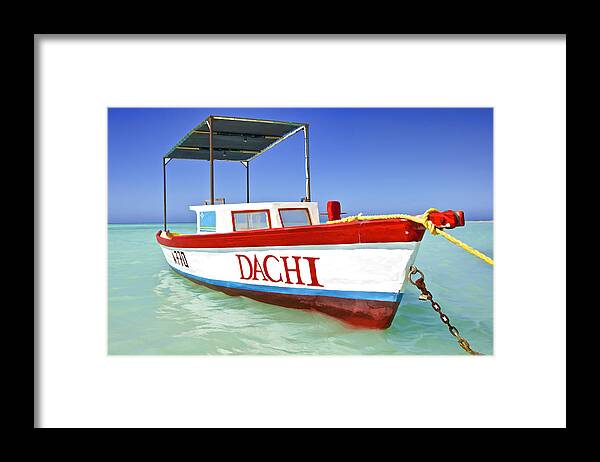 Anchored Framed Print featuring the photograph Colorful Fishing Boat of the Caribbean by David Letts