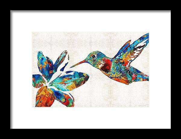 Hummingbird Framed Print featuring the painting Colorful Hummingbird Art by Sharon Cummings by Sharon Cummings
