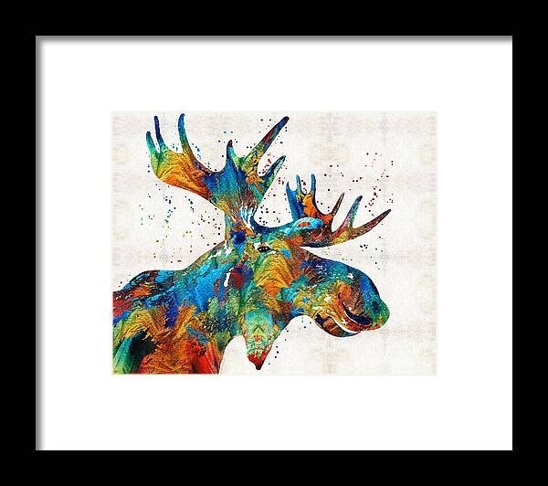 Moose Framed Print featuring the painting Colorful Moose Art - Confetti - By Sharon Cummings by Sharon Cummings