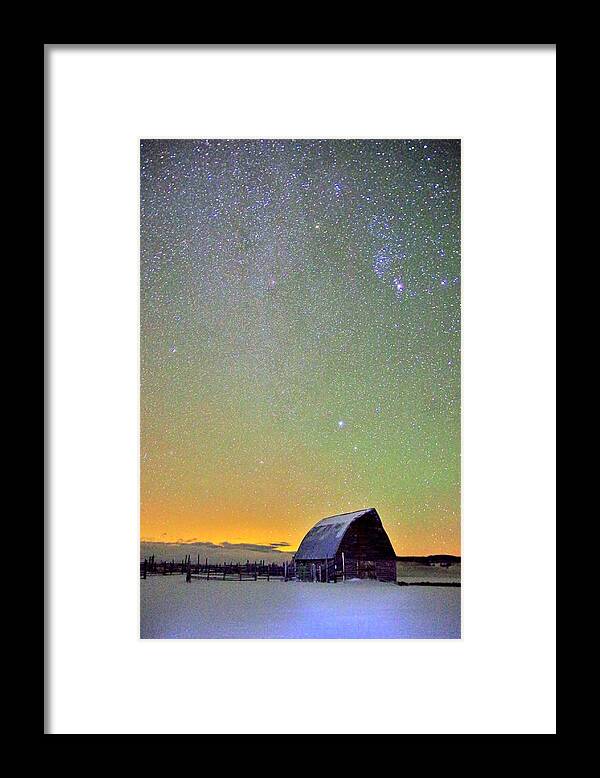 Fetcher Framed Print featuring the photograph Colorful Night Barn by Matt Helm