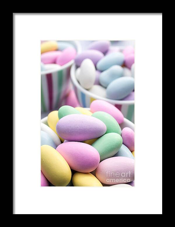 Food Framed Print featuring the photograph Colorful pastel jordan almond candy by Edward Fielding