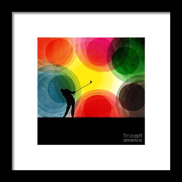 Golf Framed Print featuring the digital art Colorful Retro Silhouette Golfer by Phil Perkins