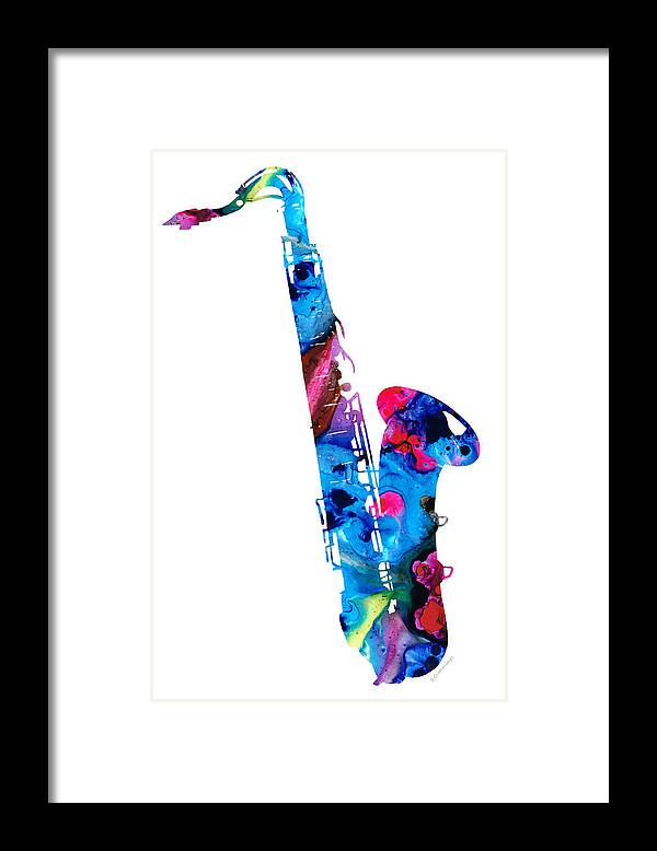 Saxophone Framed Print featuring the painting Colorful Saxophone 2 by Sharon Cummings by Sharon Cummings