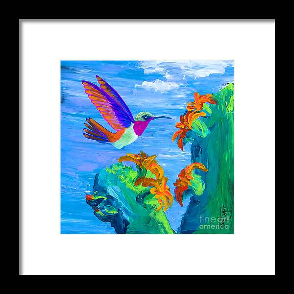 Hummingbird Framed Print featuring the painting Colors of the Desert by Tracy L Teeter 