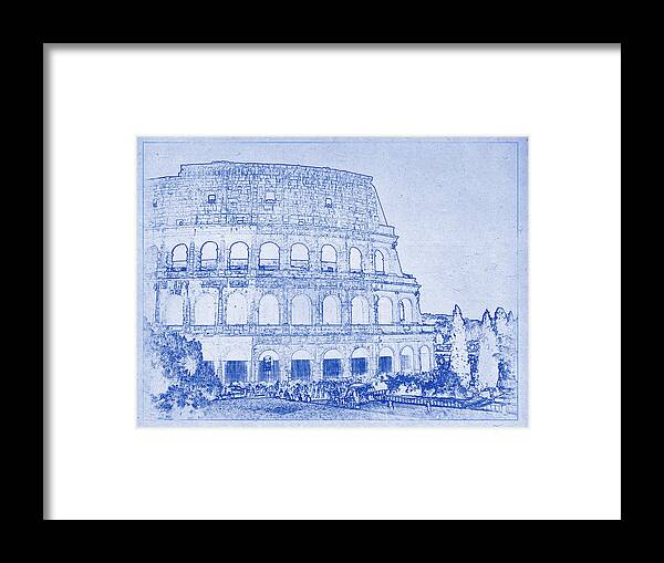 Colosseum Framed Print featuring the photograph Colosseum of Rome Blueprint by Kaleidoscopik Photography