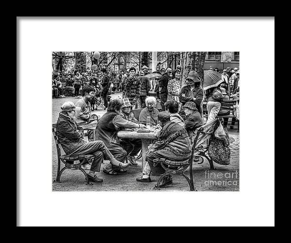 Chinatown Framed Print featuring the photograph Columbus Park Chinatown Nyc in Black and White by Jeff Breiman