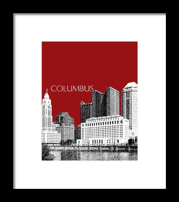 Architecture Framed Print featuring the digital art Columbus Skyline - Dark Red by DB Artist