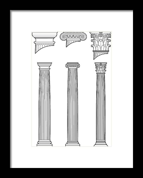 Roman Framed Print featuring the drawing Column styles by Pixitive