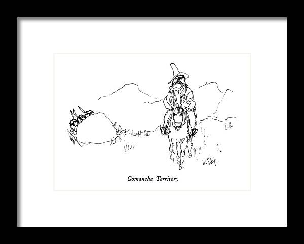 Comanche Territory

Comanche Territory.title.cowboy On Horse Stares Ahead. Three Indians Hide Behind A Rock And Peek Out. 
Cowboys Framed Print featuring the drawing Comanche Territory by William Steig