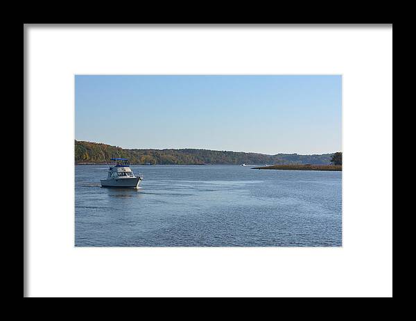 Hudson River With Boat Coming Ashore Framed Print featuring the photograph Coming ashore by Kenneth Cole