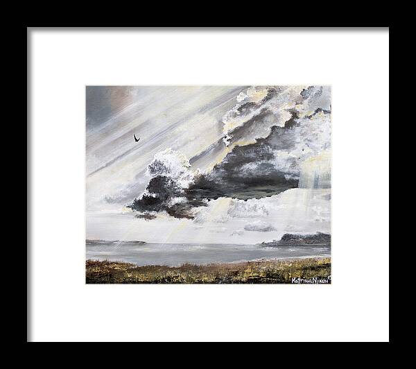 Landscapes Framed Print featuring the painting Coming In The Clouds by Katrina Nixon