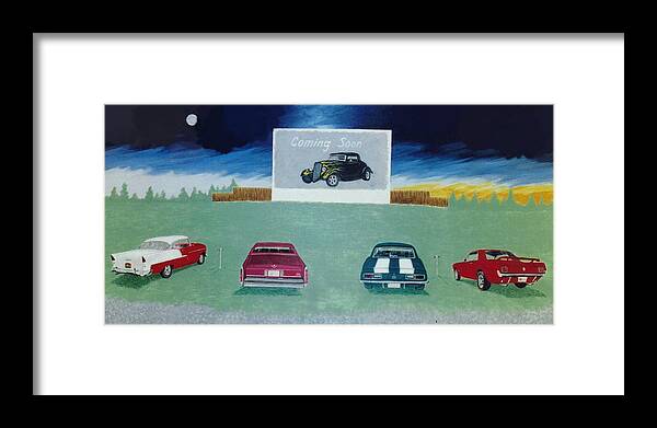 Drive In Framed Print featuring the painting Coming Soon by Stacy C Bottoms