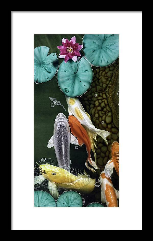 Koi Framed Print featuring the painting Coming Up Short by Dan Menta