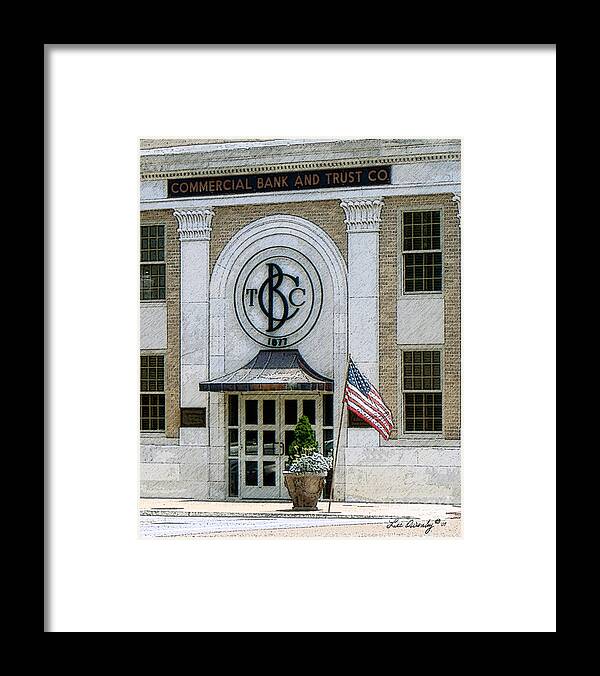 Windows On The Square Framed Print featuring the photograph Commercial Bank and Trust by Lee Owenby