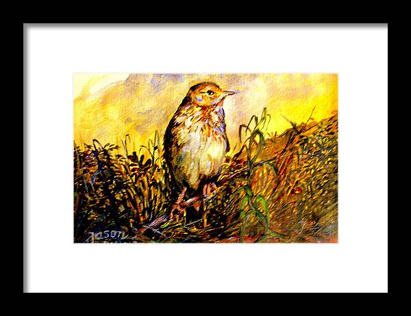 Bird Framed Print featuring the painting Common Pipit by Jason Sentuf