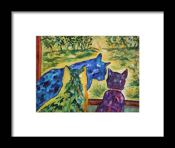 Cats Framed Print featuring the painting Companions by Kim Shuckhart Gunns