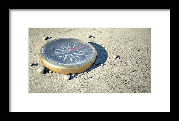Aged Framed Print featuring the digital art Compass In The Desert by Allan Swart