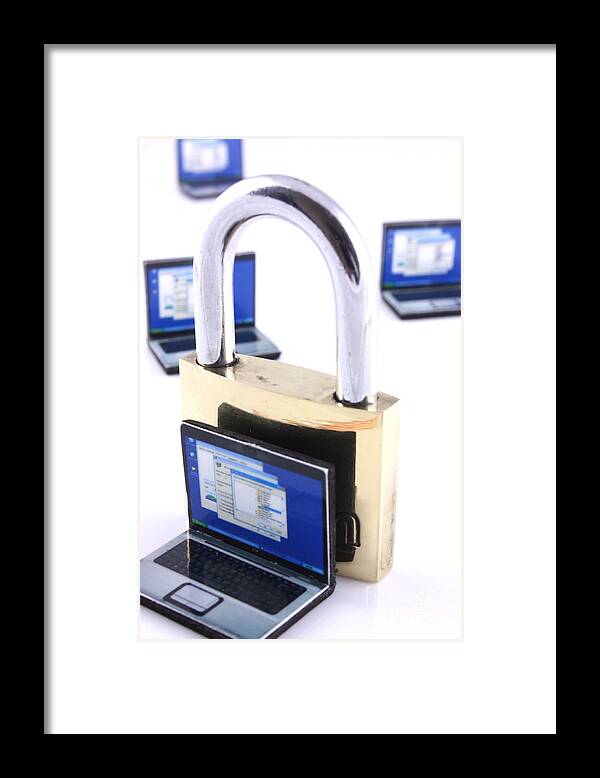 Unlocked Framed Print featuring the photograph Computer security concept by Simon Bratt