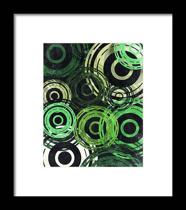 Concentric Circles Framed Print featuring the digital art Concentric Intensity - Green by Shawna Rowe