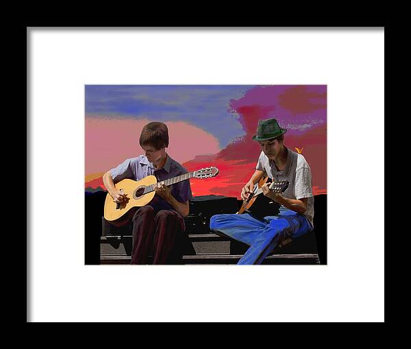 Guitars Framed Print featuring the digital art Concert For 3 by Mary Armstrong