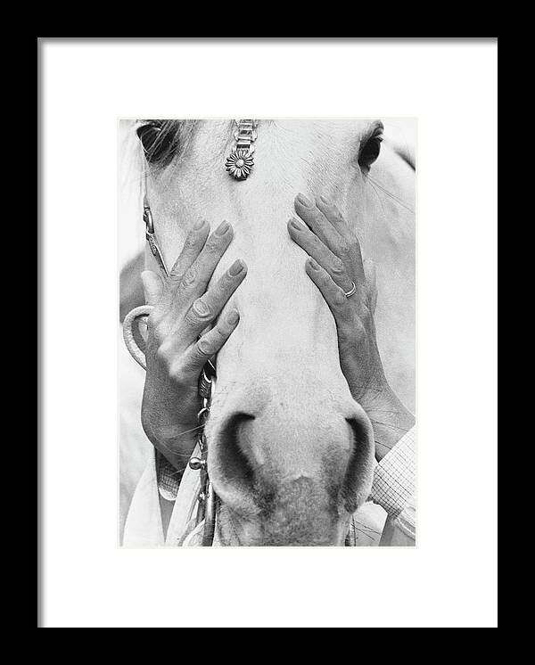 Animal Framed Print featuring the photograph Conchita Cintron Holding The Head Of A Horse by Henry Clarke