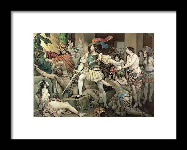Cortes Framed Print featuring the painting Conquest Of Mexico Hernando Cortes by Nicholas Eustache Maurin