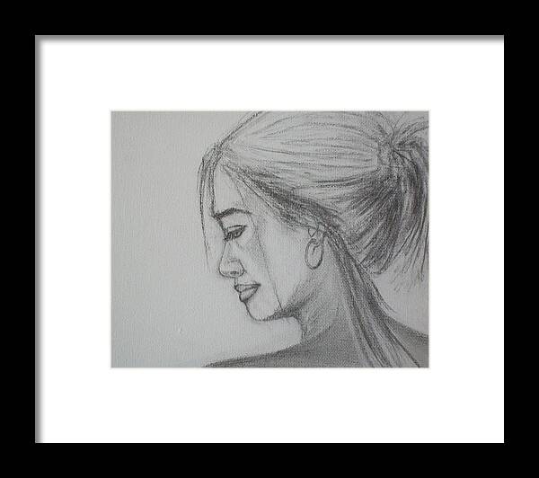 Beautiful Woman Framed Print featuring the drawing Contemplation by Jane See