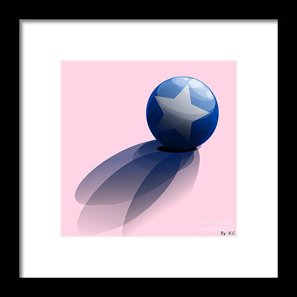 Pink Framed Print featuring the digital art Blue Ball decorated with Star by Vintage Collectables