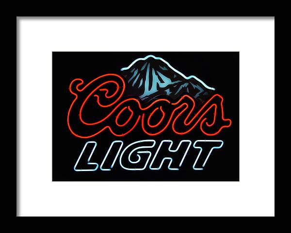 The Long And Winding Road Bar And Grill Framed Print featuring the photograph Coors Light Sign by Linda Tiepelman