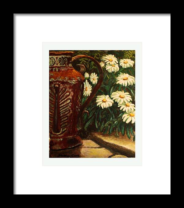 Floral Framed Print featuring the painting Copper and Daisies by Harriett Masterson