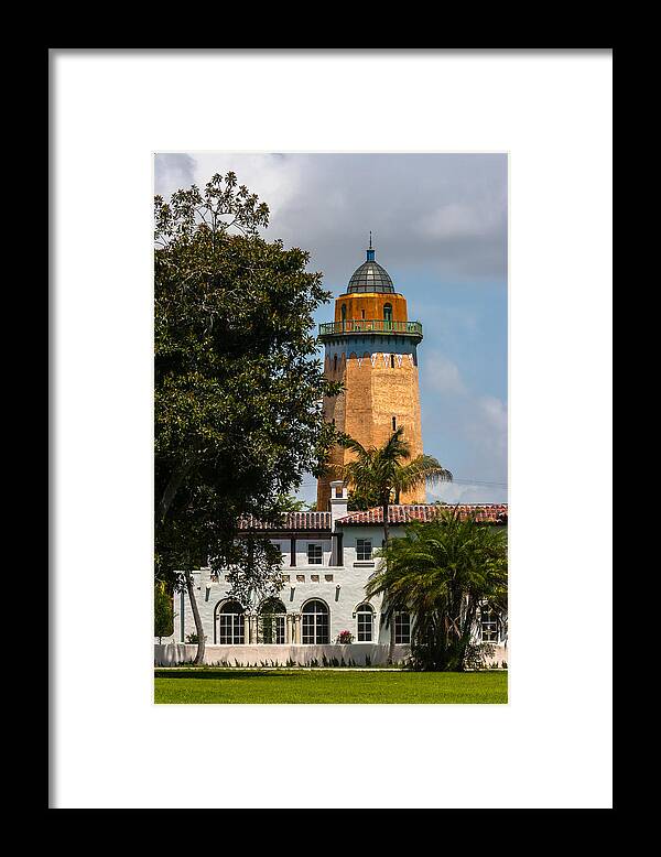Alhambra Water Tower Framed Print featuring the photograph Coral Gables House and Water Tower by Ed Gleichman
