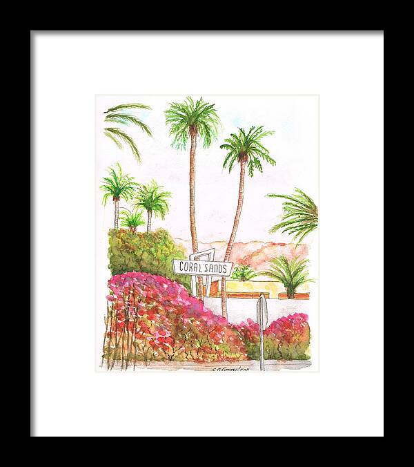 Palms Prings Framed Print featuring the painting Coral Sands Inn, Palm Springs, California by Carlos G Groppa
