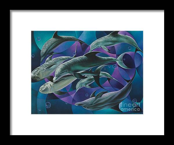 Dolphins Framed Print featuring the painting Corazon del Mar by Ricardo Chavez-Mendez