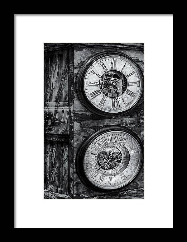 America Framed Print featuring the photograph Cornu Clock BW by Susan Candelario