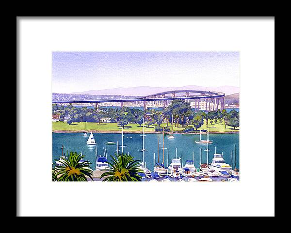 San Diego Framed Print featuring the painting Coronado Bay Bridge by Mary Helmreich