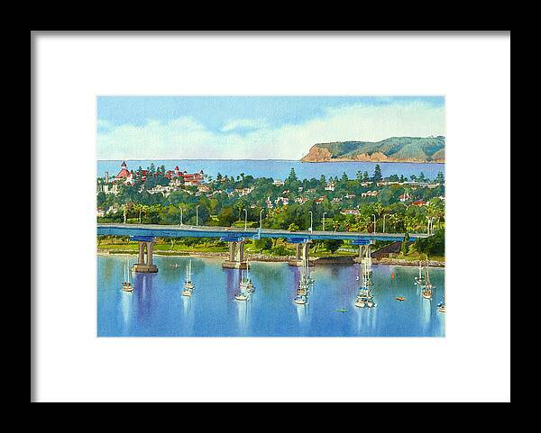 California Framed Print featuring the painting Coronado Island California by Mary Helmreich