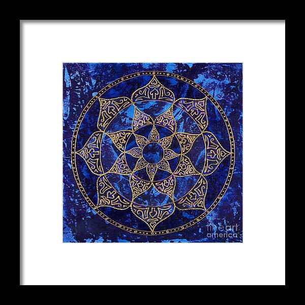 Mandala Framed Print featuring the painting Cosmic Blue Lotus by Charlotte Backman