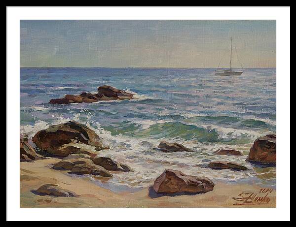 Seascape Framed Print featuring the painting Costal scene by Serguei Zlenko