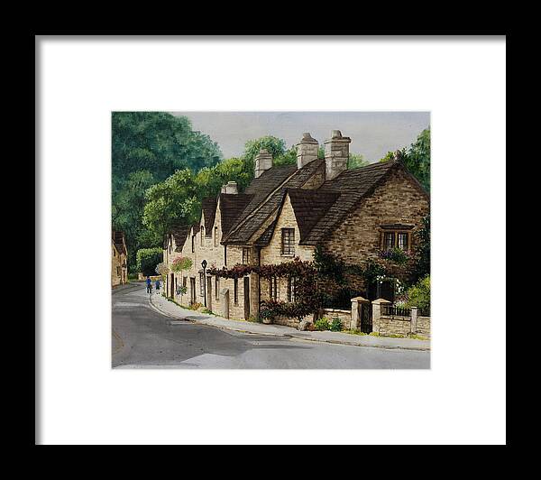 Architecture Framed Print featuring the painting Cotswold Street by Mary Palmer