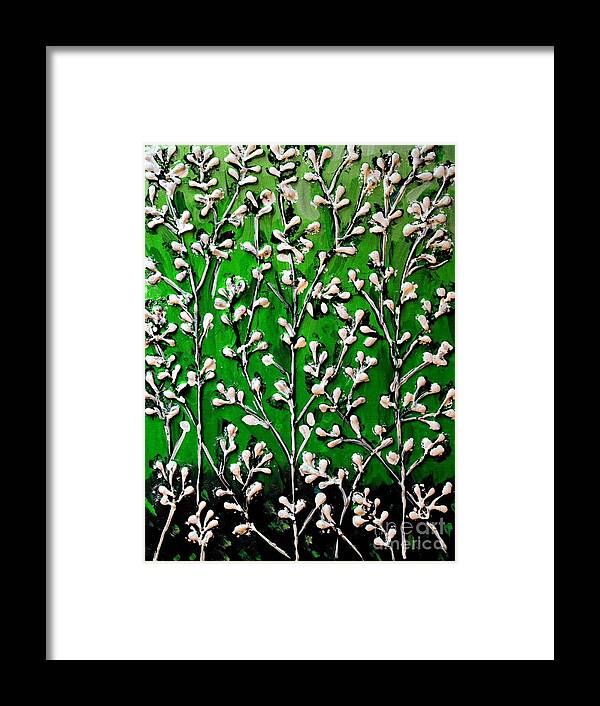 Cotton Framed Print featuring the painting Cotton Flowers with Green Background by Cynthia Snyder