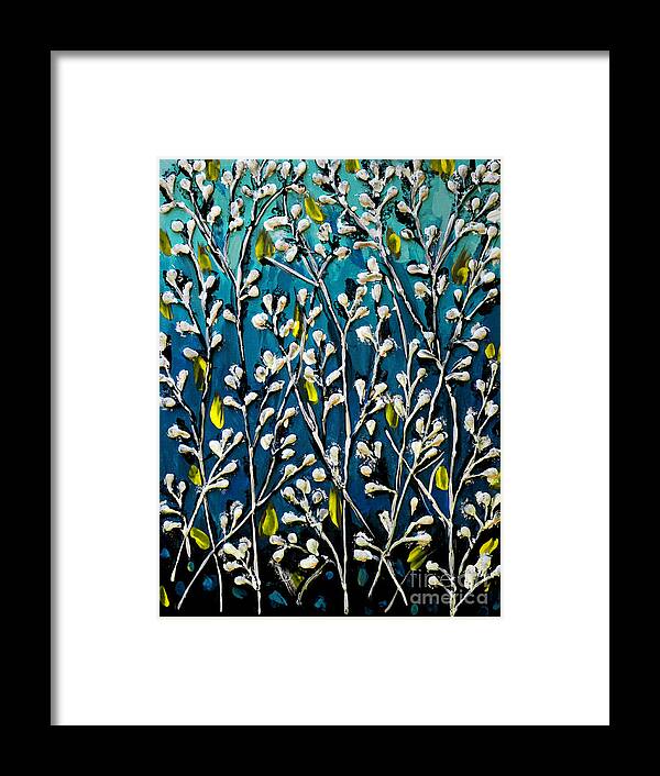 Cotton Framed Print featuring the painting Cotton Flowers with Yellow Accent by Cynthia Snyder