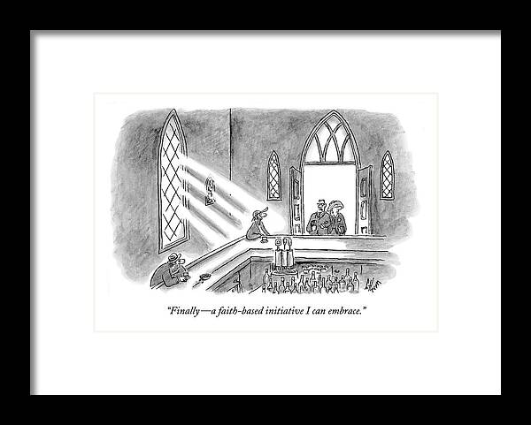 Architecture Interiors 
 Framed Print featuring the drawing Couple Entering Church Find Bar Patrons Sitting by Frank Cotham